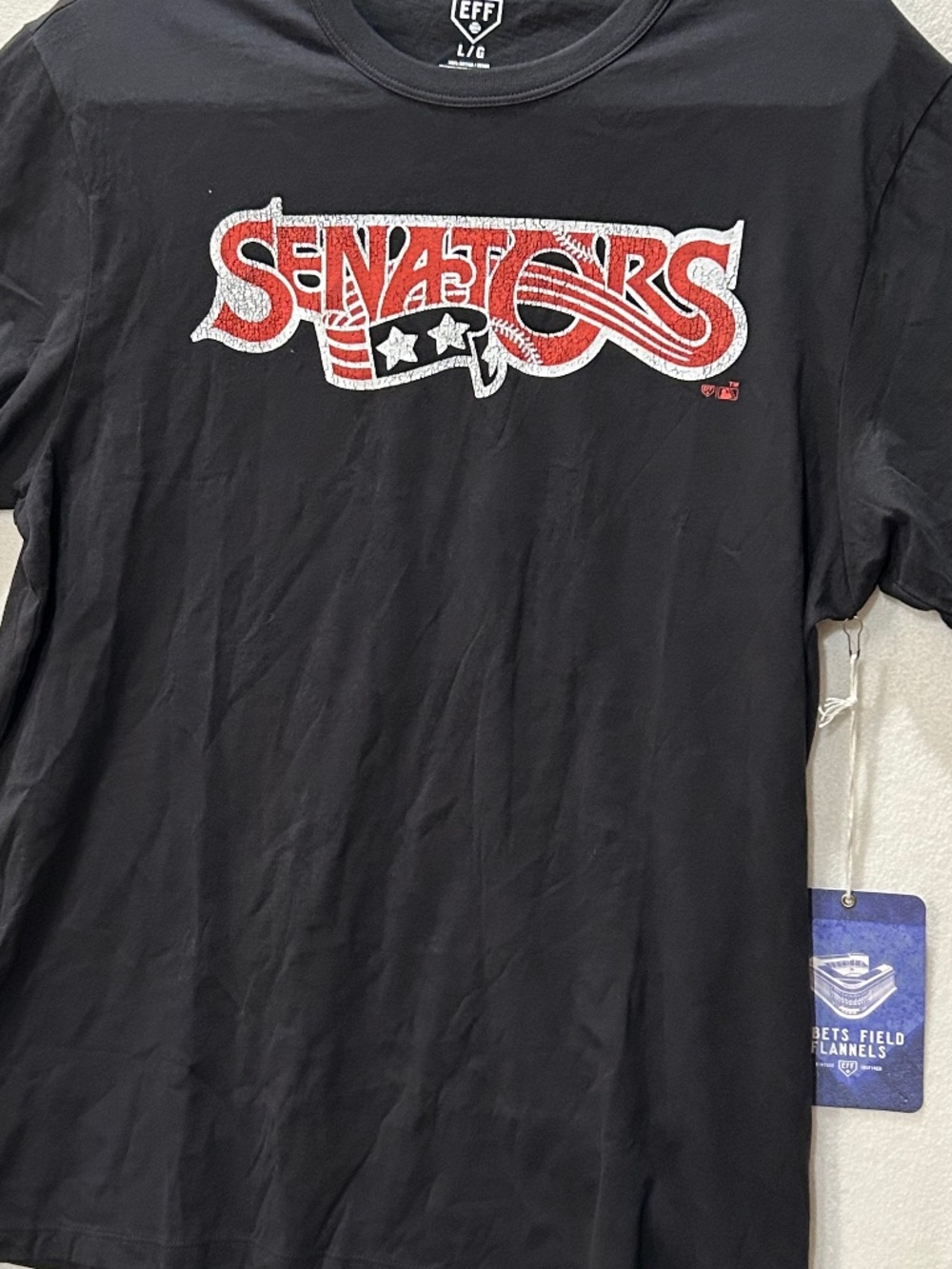 NWT- Ebbets Field Flannels Senators Logo Graphic Cotton Jersey Crew Tee Black L